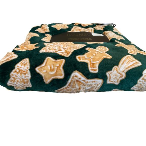 Rachel Roy Christmas Green Gingerbread Cookie Plush Oversized Throw Blanket New - Picture 6 of 15